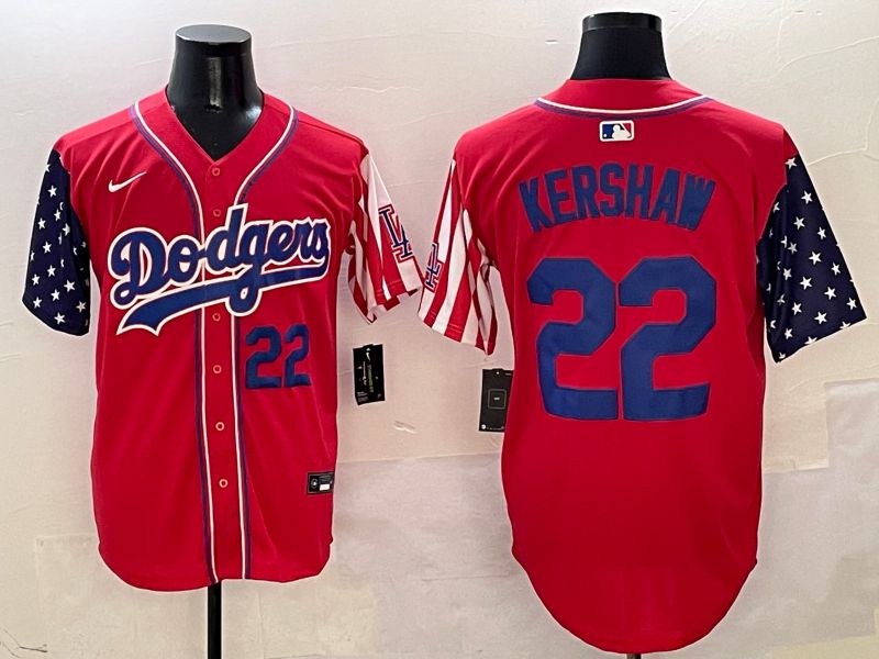 Men Los Angeles Dodgers 22 Kershaw Red a generation of national flags Joint name 2025 Nike MLB Jersey style 4